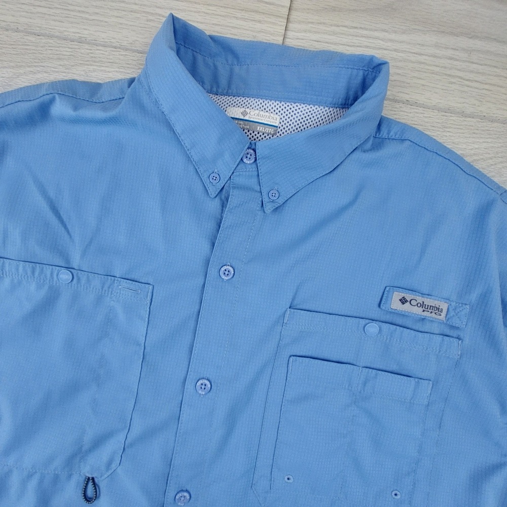 Columbia PFG Tamiami II Fishing Shirt Mens XXL Blue Short Sleeve Vented Outdoors